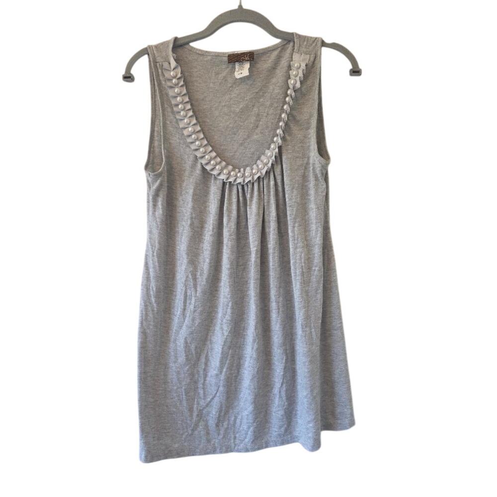 M USA Gray Pearl Embellished Tunic Tank Top Large Cottagecore Coquette